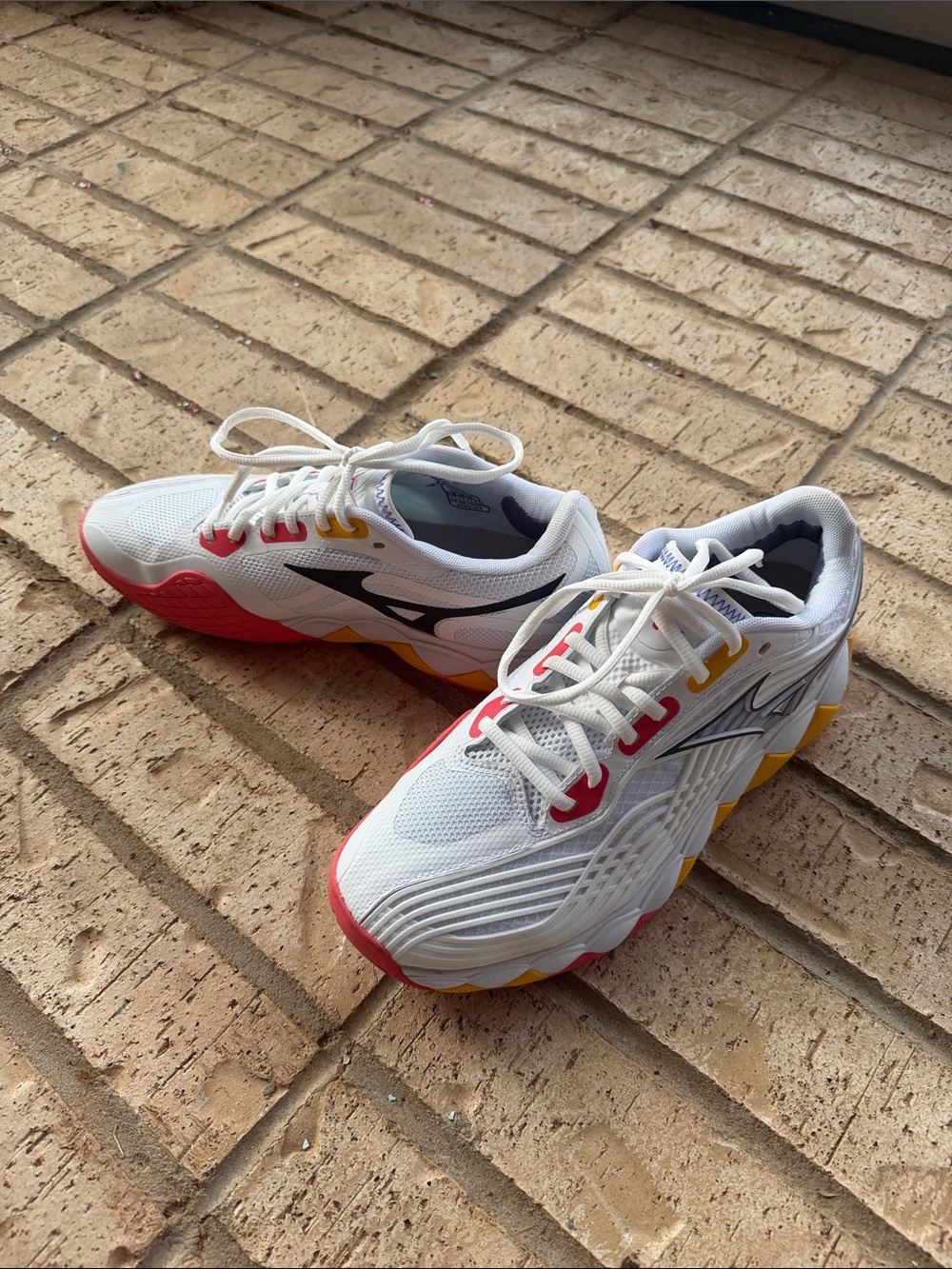 Mizuno Wave Enforce Tour 2 Tennis Shoes White with Red & Yellow Accents